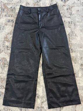 Black Faux Leather Wide Leg Pants - Size Medium